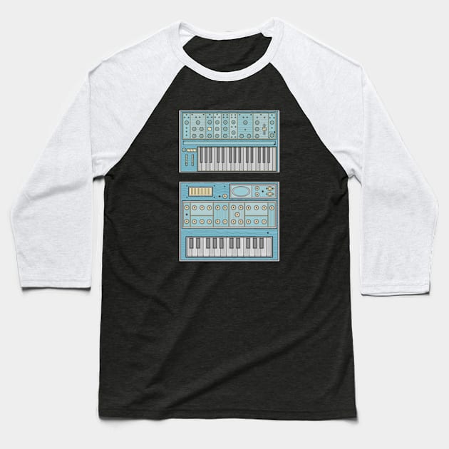 Blue Retro Synthesizer Baseball T-Shirt by milhad